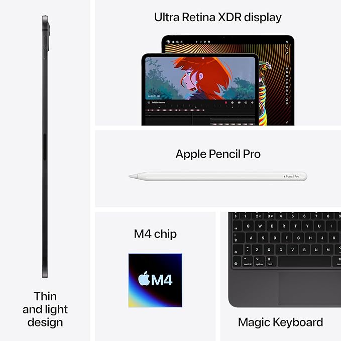 Apple iPad Pro 11-inch (M4): Ultra Retina XDR display, 256GB, Landscape 12MP Front Camera/12MP Back Camera, Wi-Fi 6E + 5G Cellular with eSIM, All-Day Battery Life, Standard glass - Silver