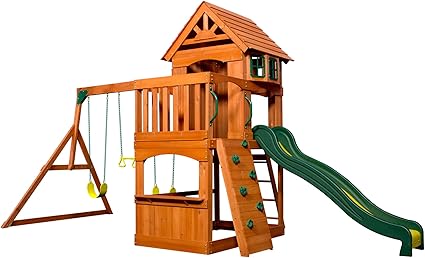 All Cedar Wood Playset/Climbing Frame Complete with Slide, Two Belt-Swings & Trapeze Bar