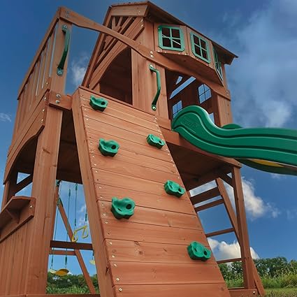 All Cedar Wood Playset/Climbing Frame Complete with Slide, Two Belt-Swings & Trapeze Bar